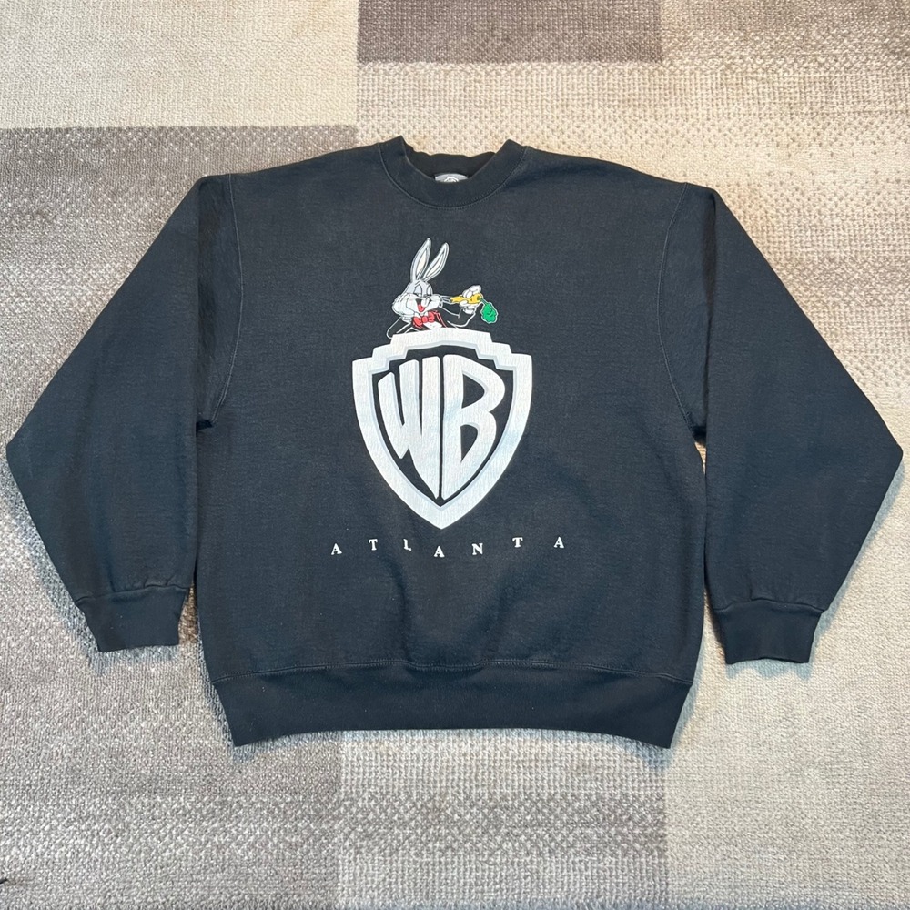Vintage 1991 Warner Bros Bugs Bunny Atlanta Sweatshirt Black Mens Large USA Made